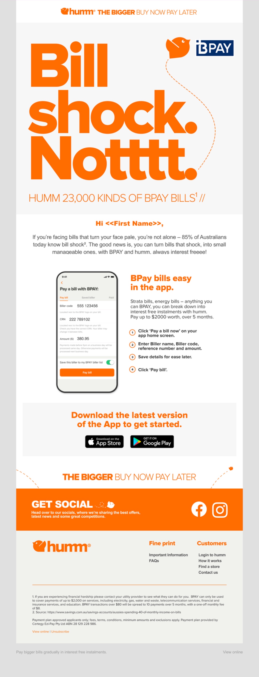 humm 'Bill shock. Notttt.' BPAY email