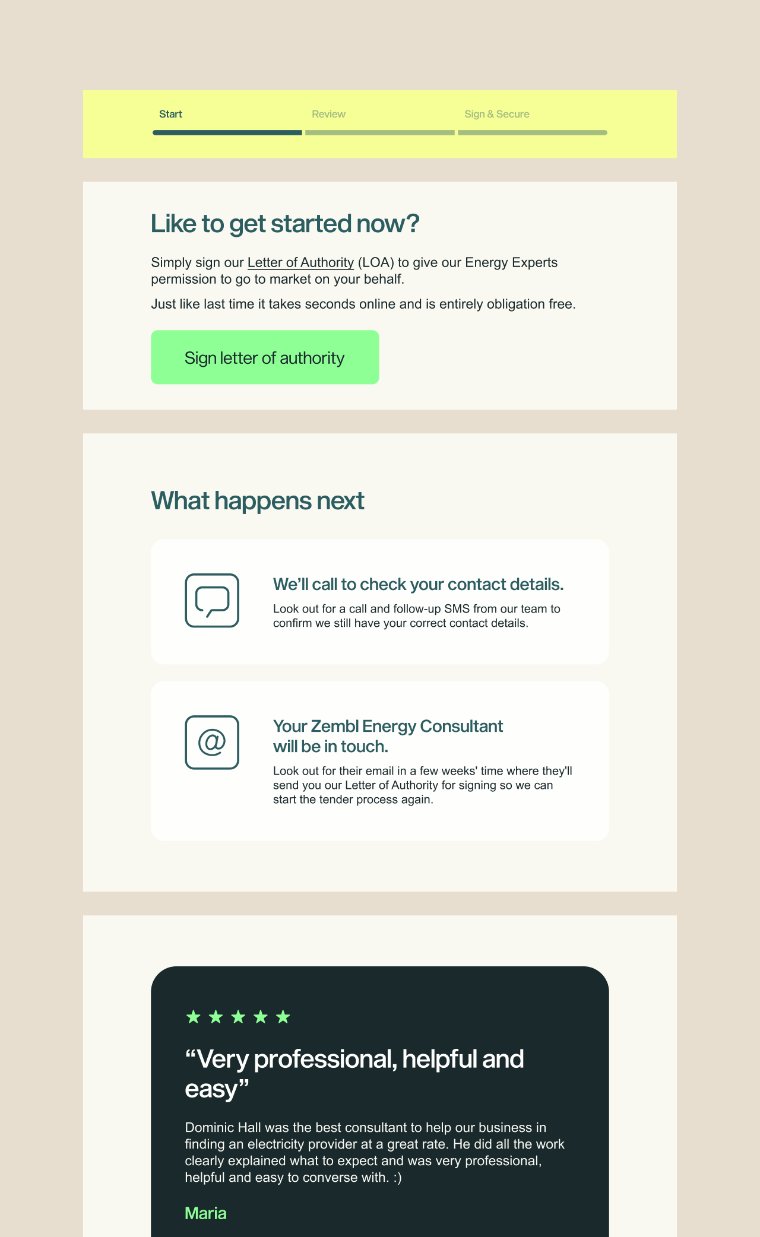 Zembl customer eDM – Letter of Authority sign-up flow