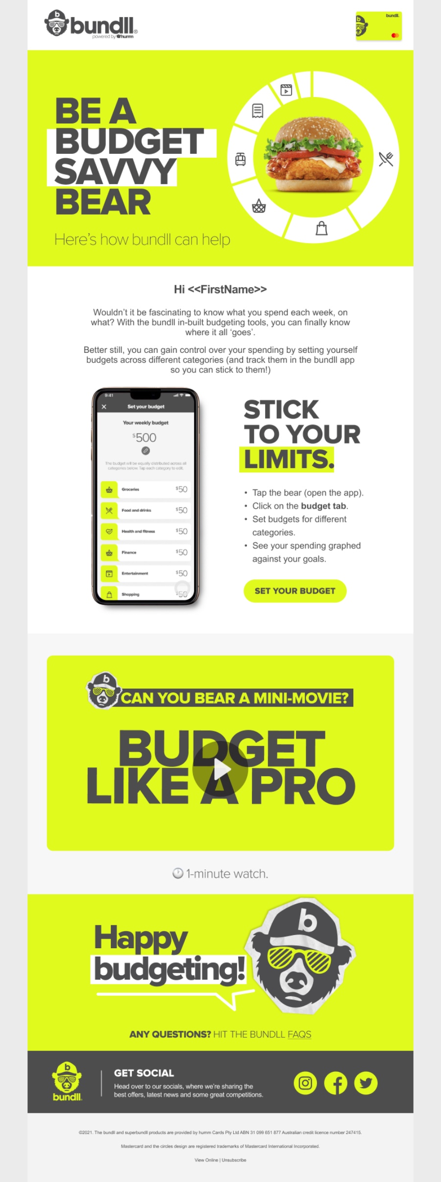 bundll 'Be a budget savvy bear' email